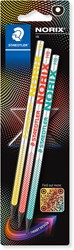 Staedtler Norix grafietpotlood, HB, blister van 3 stuks, geassorteerde kleuren