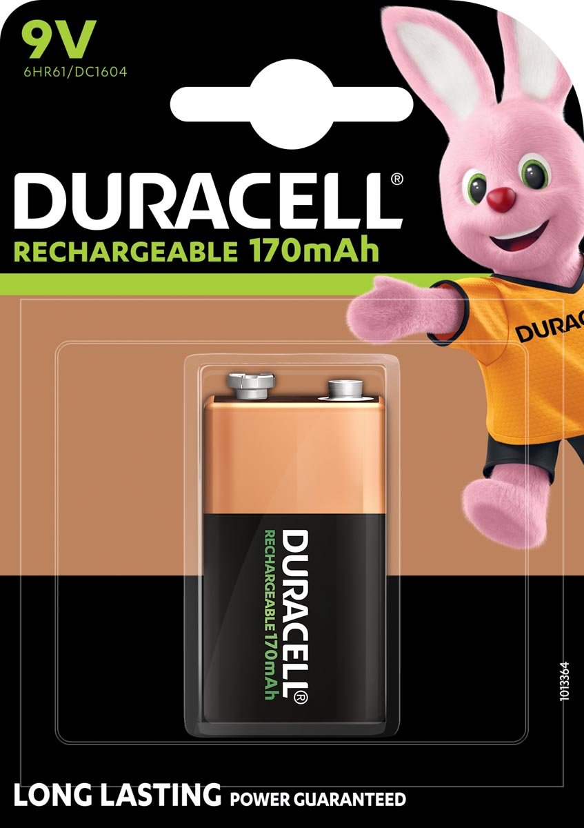 Duracell oplaadbare batterij 9V, op blister afbeelding