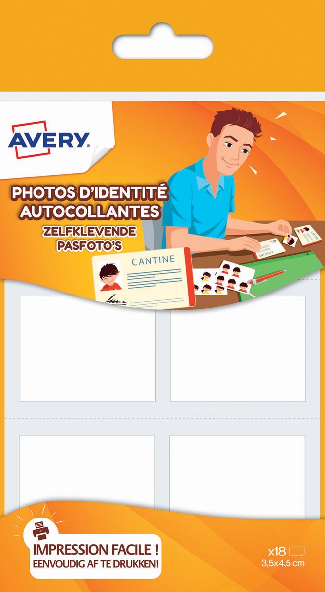 Avery Family zelfklevende pasfoto's, ft 3,5 x 4,5 cm, ophangbare etui met 18 foto's