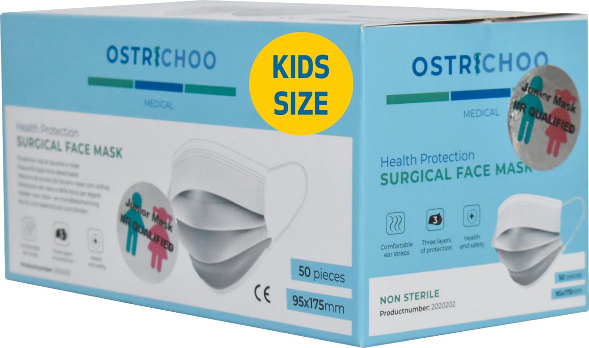 Chirurgisch mondmasker, type IIR, 3- laags, met CE certificaat, ontwerp voor kinderen, doos van 50 s Chirurgisch mondmasker, type IIR, 3- laags, met CE certificaat, ontwerp voor kinderen, doos van 50 s