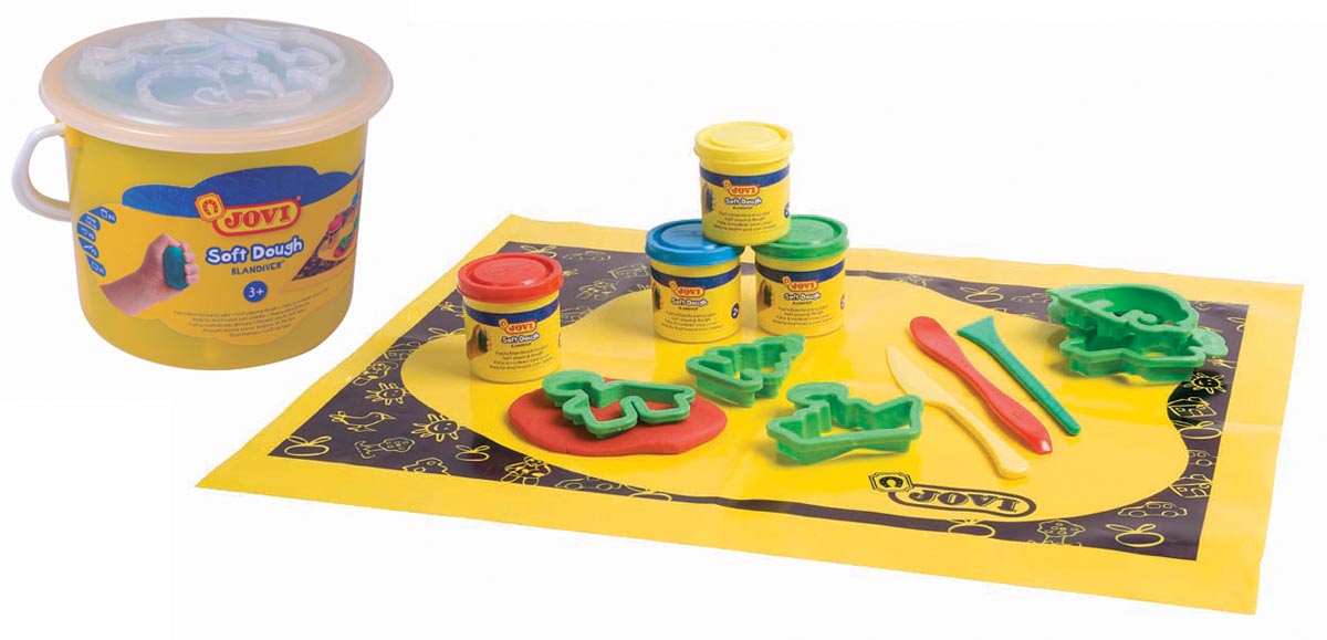 Jovi boetseerpasta Blandiver kleurrijke emmertje met 4 potjes boetseerpasta van 50 cc in geassorteerde... afbeelding