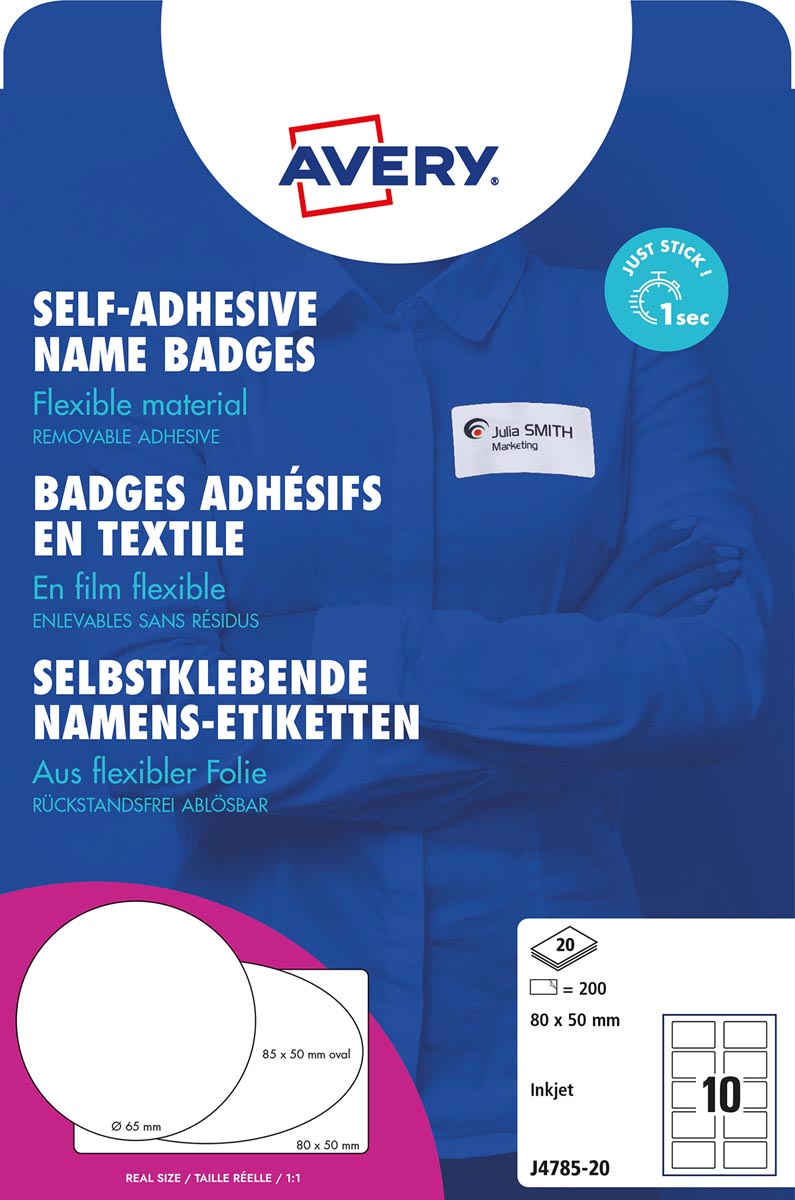 AVERY zelfklevende badge ft 80 x 50 mm, doos van 200 stuks, wit
