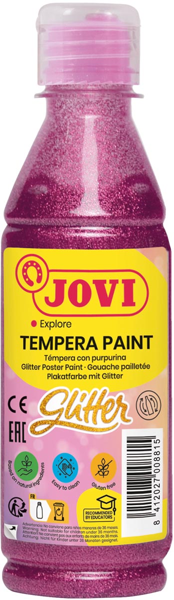 Jovi Plakkaatverf Glitter flacon van 250 ml, roze Jovi Plakkaatverf Glitter flacon van 250 ml, roze