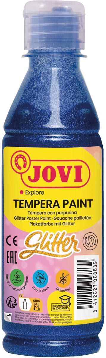 Jovi Plakkaatverf Glitter flacon van 250 ml, blauw Jovi Plakkaatverf Glitter flacon van 250 ml, blauw