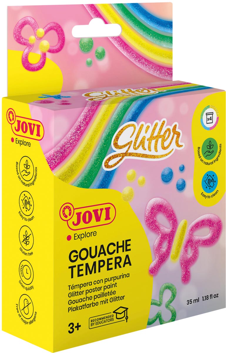 Jovi Plakkaatverf Glitter 6 potjes van 55 ml in geassorteerde kleuren Jovi Plakkaatverf Glitter 6 potjes van 55 ml in geassorteerde kleuren