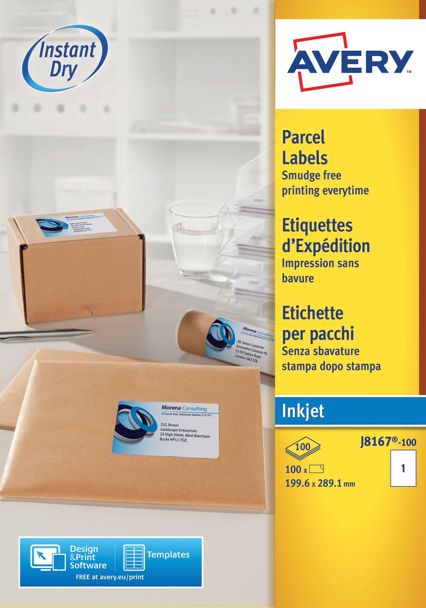 Avery J8167-10 adresetiketten ft 199,6 x 289,1 mm (b x h), 10 etiketten, wit afbeelding
