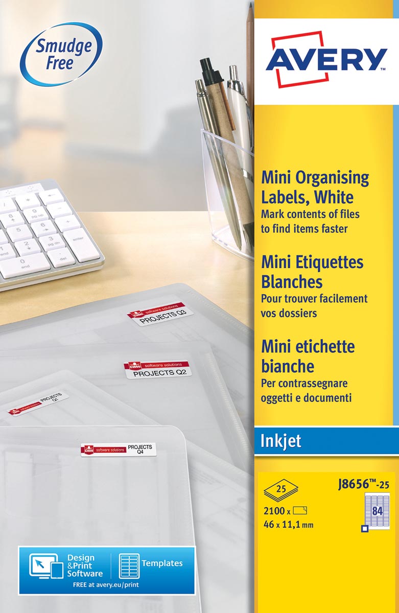 Avery J8656-25 mini etiketten ft 46 x 11,1 mm (b x h), 2100 etiketten, wit afbeelding