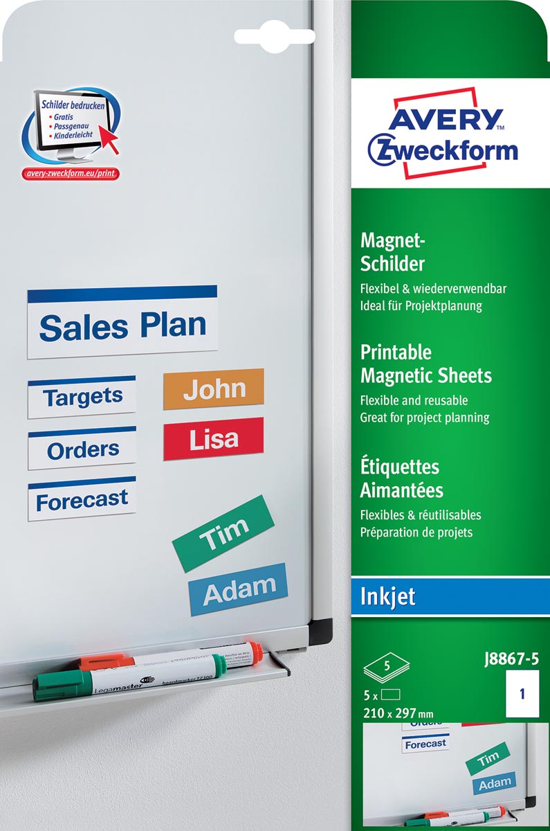 Avery Magneetetiketten, ft 210 x 297 mm, doos van 5 stuks