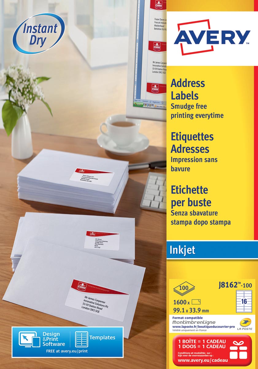 Avery Witte Etiketten Quickdry Ft 991 X 381 Mm B X H 1400 Stuks 14 Per Blad huismerk kopen in de aanbieding