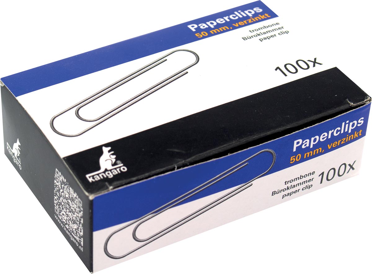 Kangaro paperclips - 50mm - rond - 100 stuks - verzinkt - K-10050