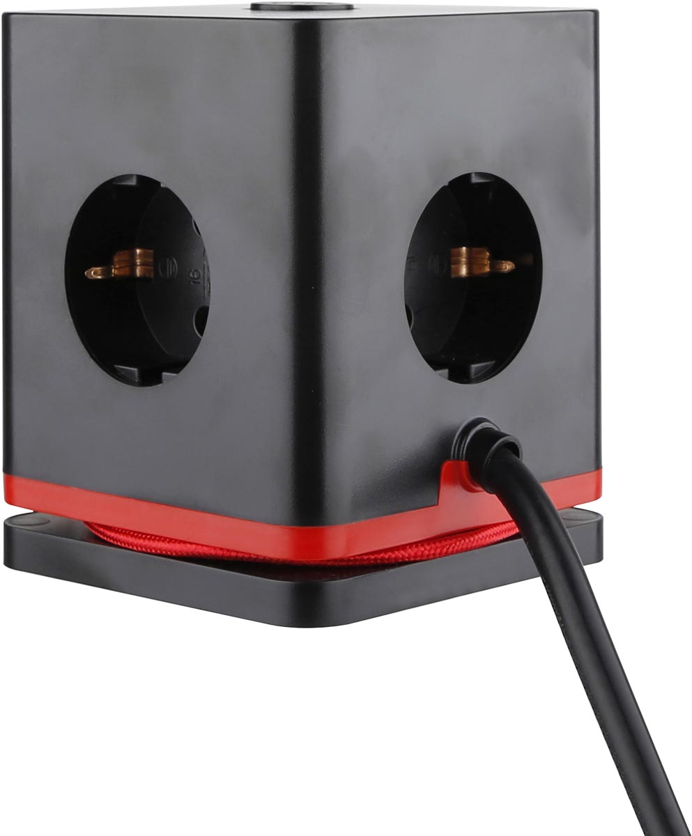 IOIO contactdoos SW1000, 3 stopcontacten en 3 USB-poorten, kubus, zwart afbeelding