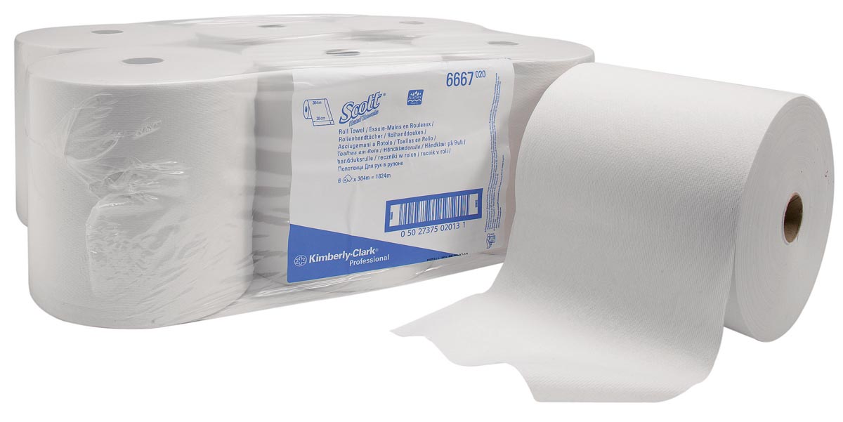 Scott papieren handdoekrol, 1-laags, 304 meter, pak van 6 stuks afbeelding