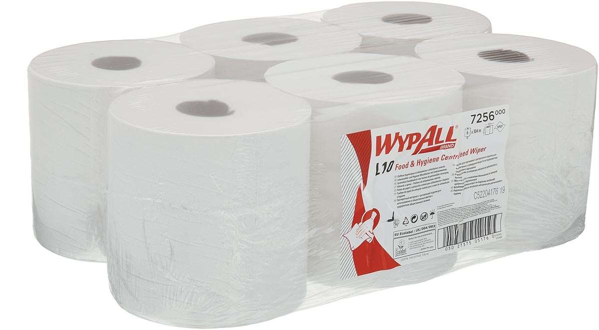 Wypall reinigingsdoeken L10, centerfeed, 1-laags, 800 vellen, pak van 6 rollen