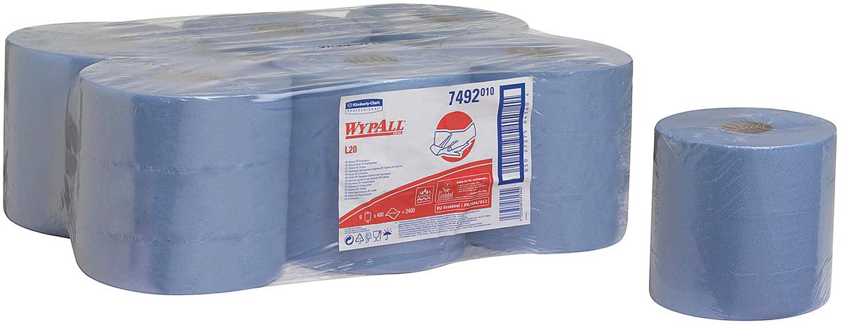 Wypall reinigingsdoeken L10, 1-laags, 6 rollen, 525 doeken, blauw