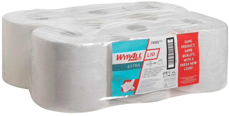 Wypall reinigingsdoeken L10, 1-laags, 6 rollen, 525 doeken, wit afbeelding