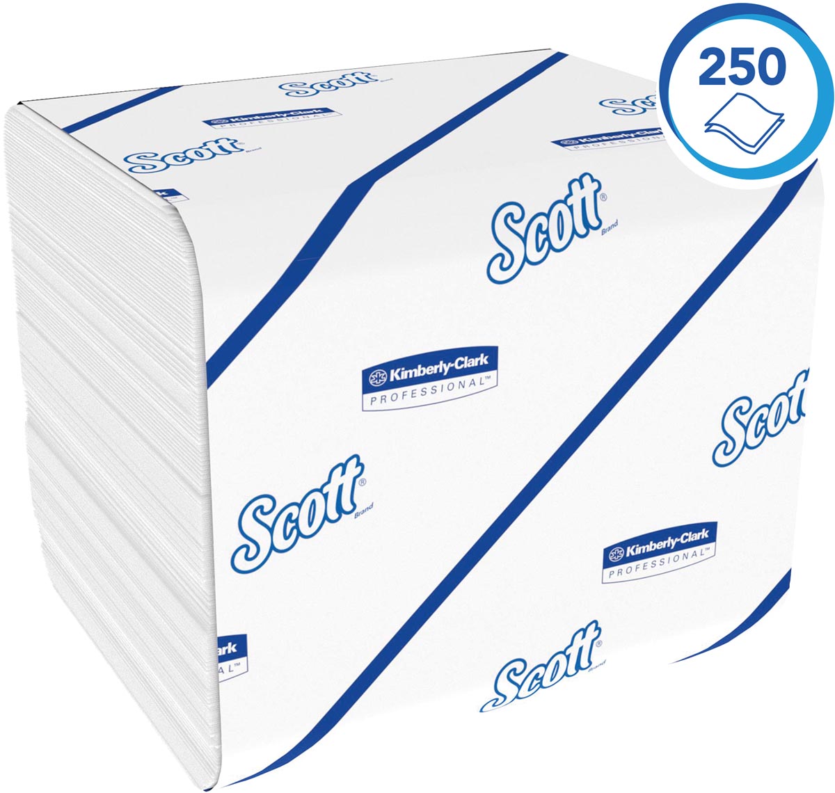 Scott gevouwen toiletpapier voor dispenser, 2-laags, 250 vel, pak van 36 rollen