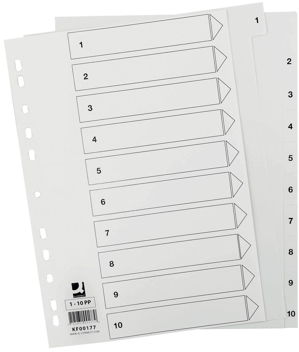 Q-CONNECT tabbladen set 1-10, met indexblad, ft A4, wit