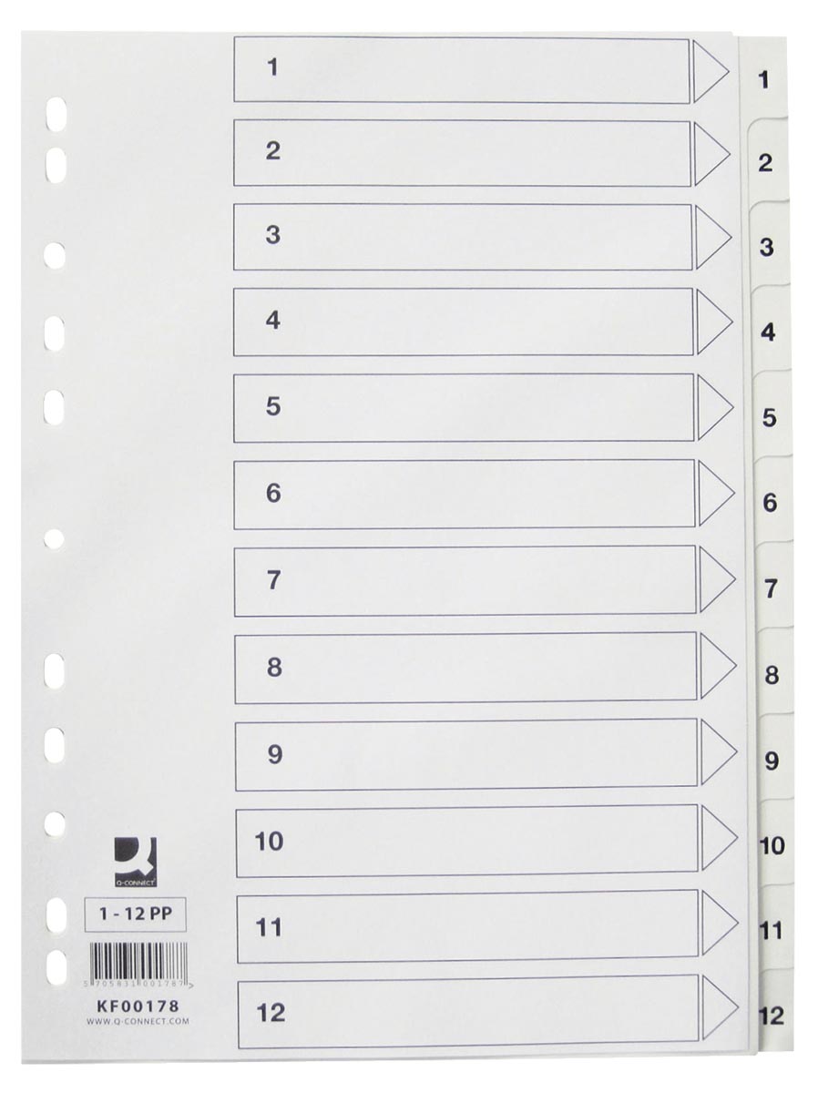 Q-CONNECT tabbladen set 1-12, met indexblad, ft A4, wit Q-CONNECT tabbladen set 1-12, met indexblad, ft A4, wit