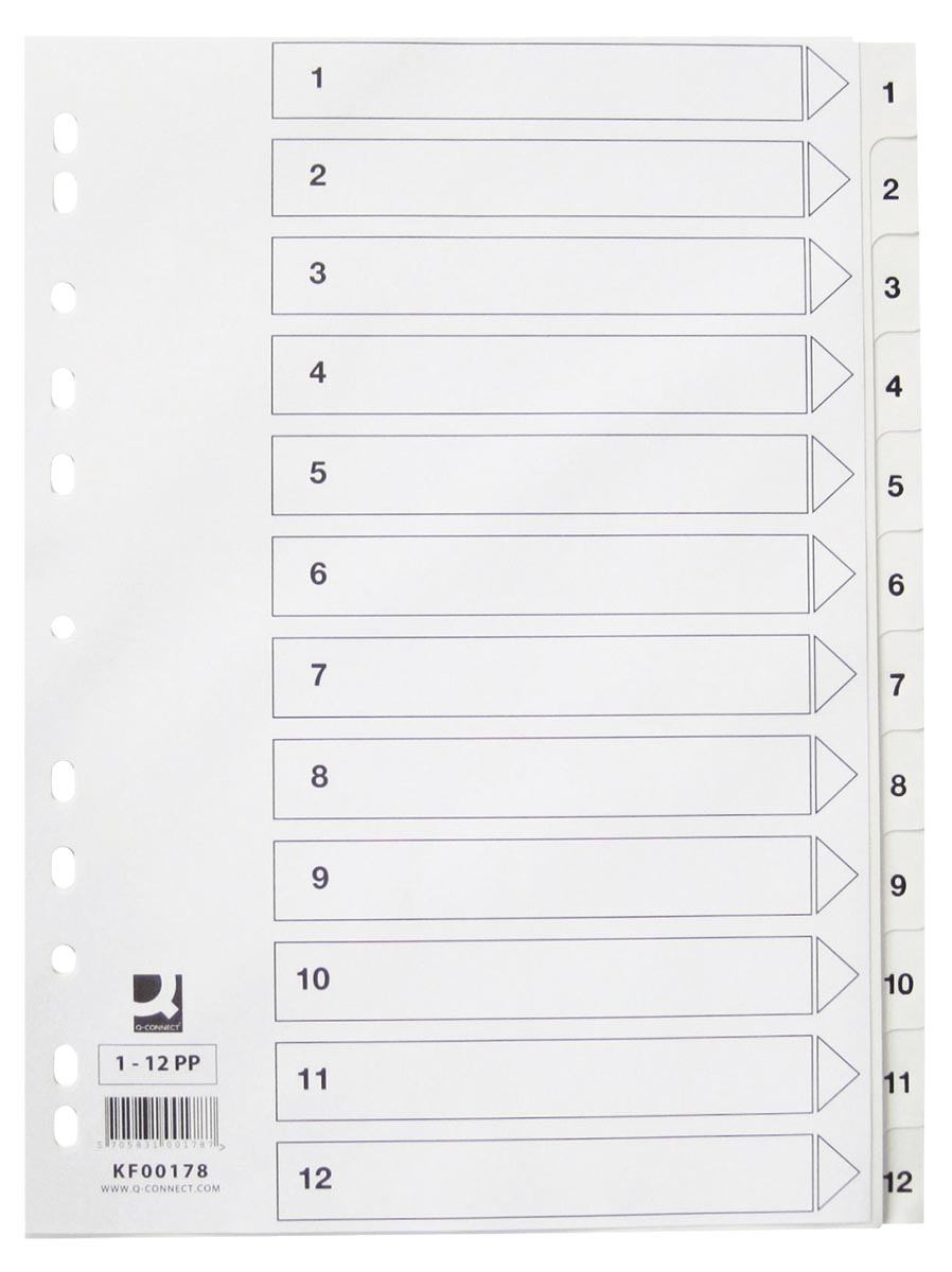 Q-CONNECT tabbladen set 1-12, met indexblad, ft A4, wit Q-CONNECT tabbladen set 1-12, met indexblad, ft A4, wit
