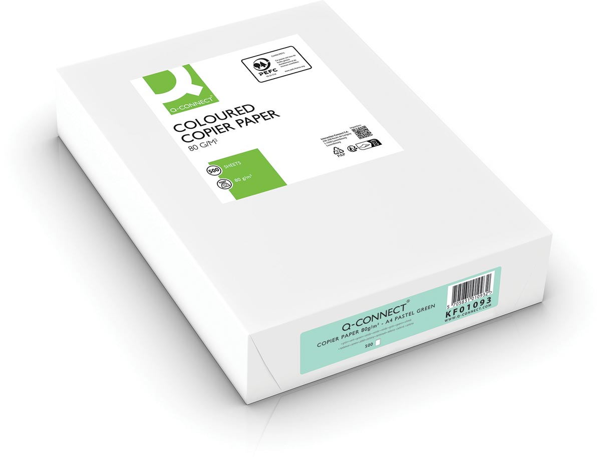 Q-CONNECT gekleurd kopieerpapier, A4, 80g, pak van 500 vel, lichtgroen afbeelding