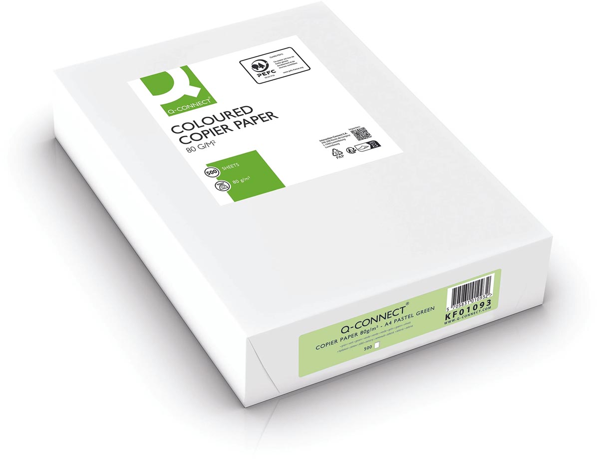 Q-CONNECT gekleurd kopieerpapier, A4, 80g, pak van 500 vel, lichtgroen