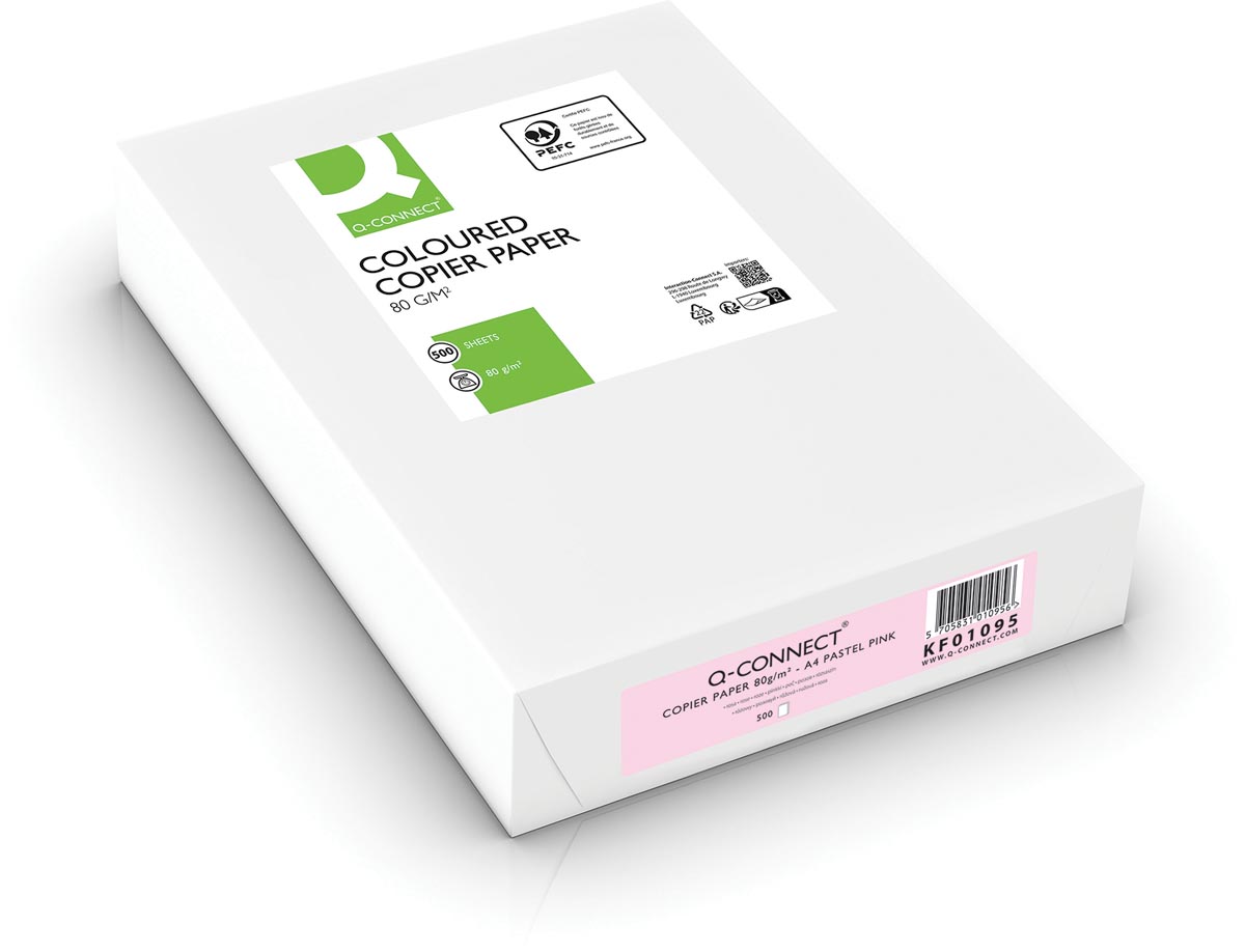 Q-CONNECT gekleurd kopieerpapier, A4, 80g, pak van 500 vel, roze afbeelding