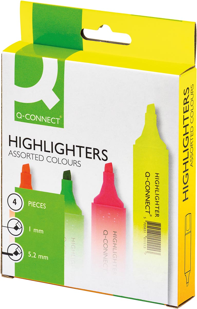 Q-CONNECT markeerstift, geassorteerde kleuren, etui van 4 stuks afbeelding