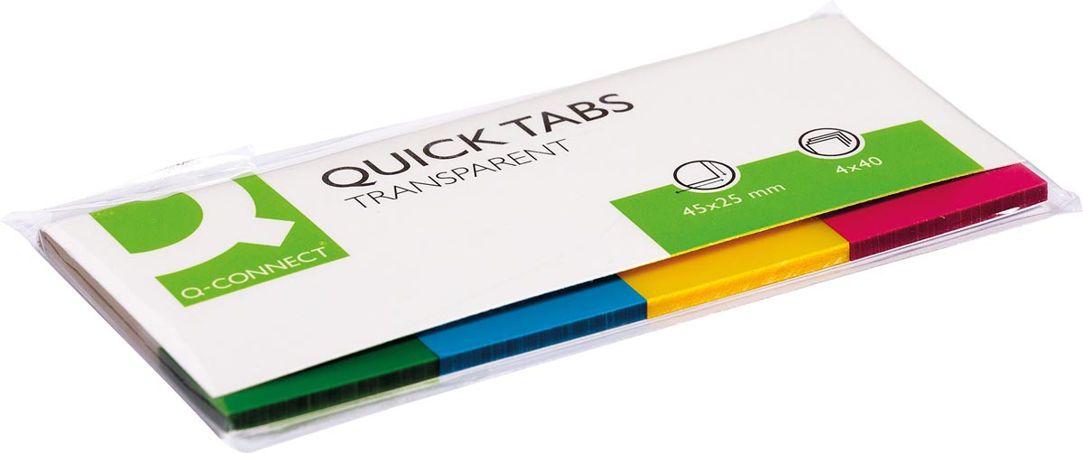 Q-CONNECT Quick Tabs, ft 25 x 45 mm, 4 x 40 tabs, geassorteerde kleuren afbeelding