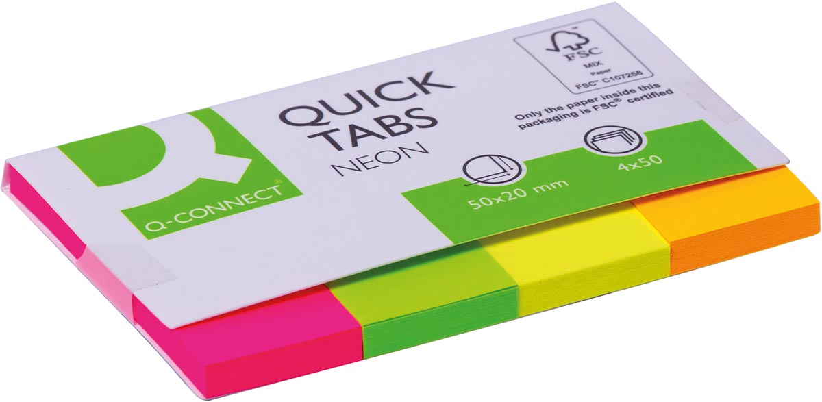 Q-CONNECT Quick Tabs, ft 20 x 50 mm, 4 x 50 tabs, geassorteerde kleuren afbeelding