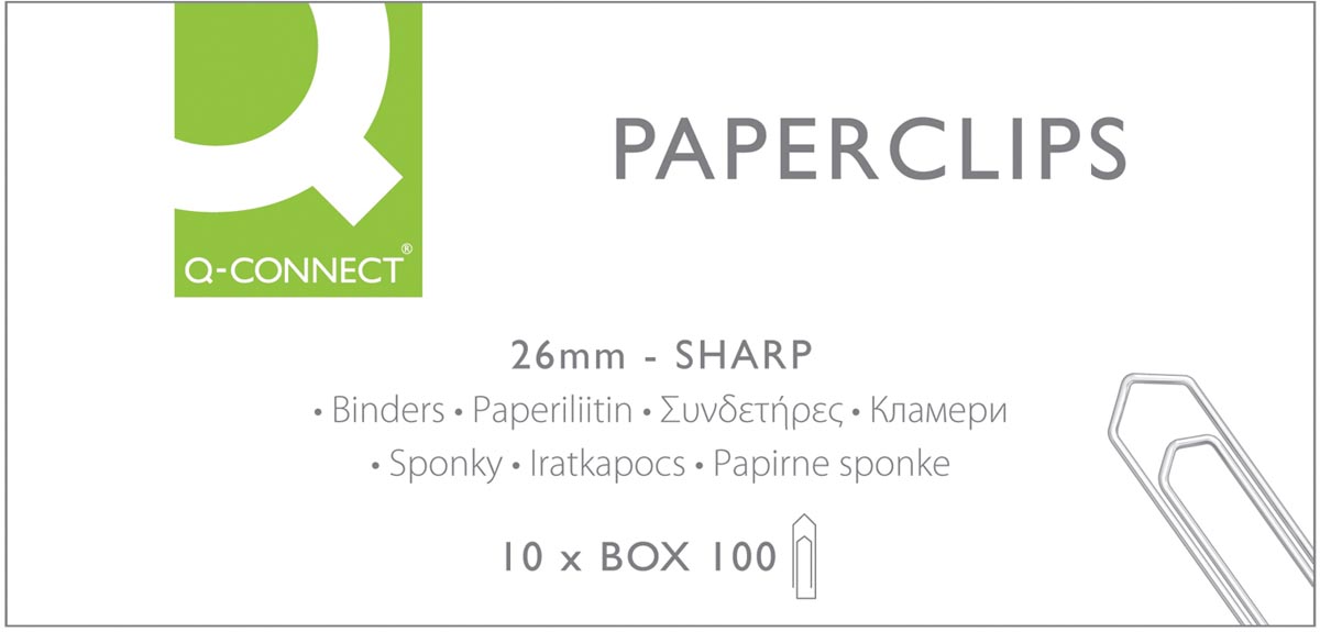 Q-CONNECT papierklemmen, 26 mm, doos van 100 stuks Q-CONNECT papierklemmen, 26 mm, doos van 100 stuks