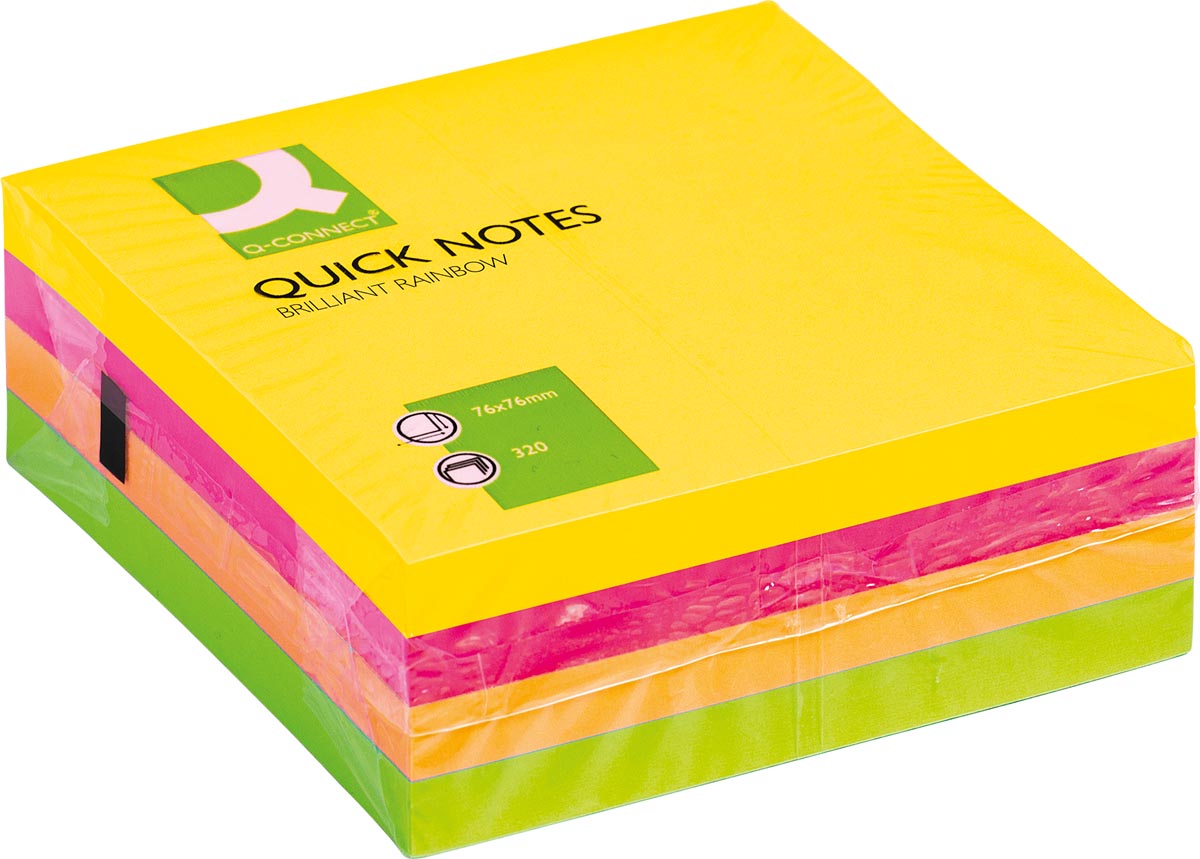 Q-CONNECT Quick Notes, ft 76 x 76 mm, 320 vel, geassorteerde neonkleuren afbeelding