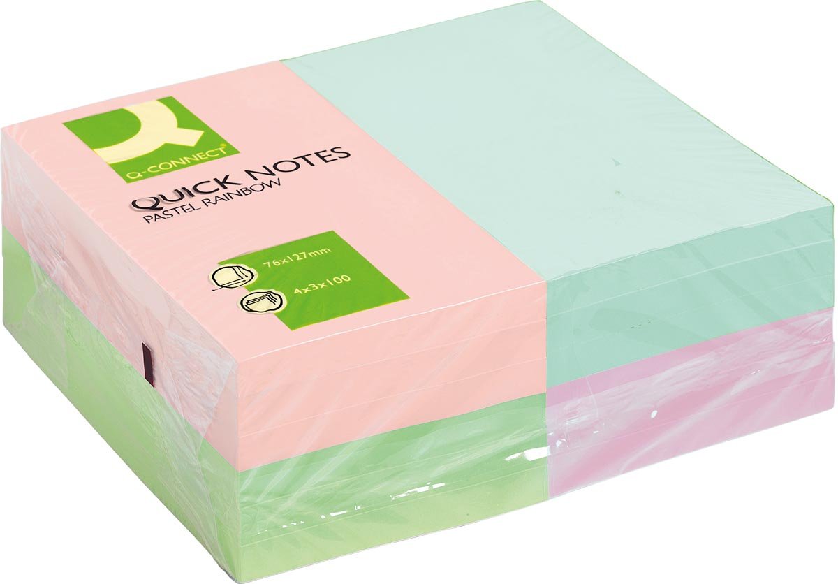 Q-CONNECT Quick Notes, ft 76 x 127 mm, 100 vel, pak van 12 blokken in pastelkleuren afbeelding