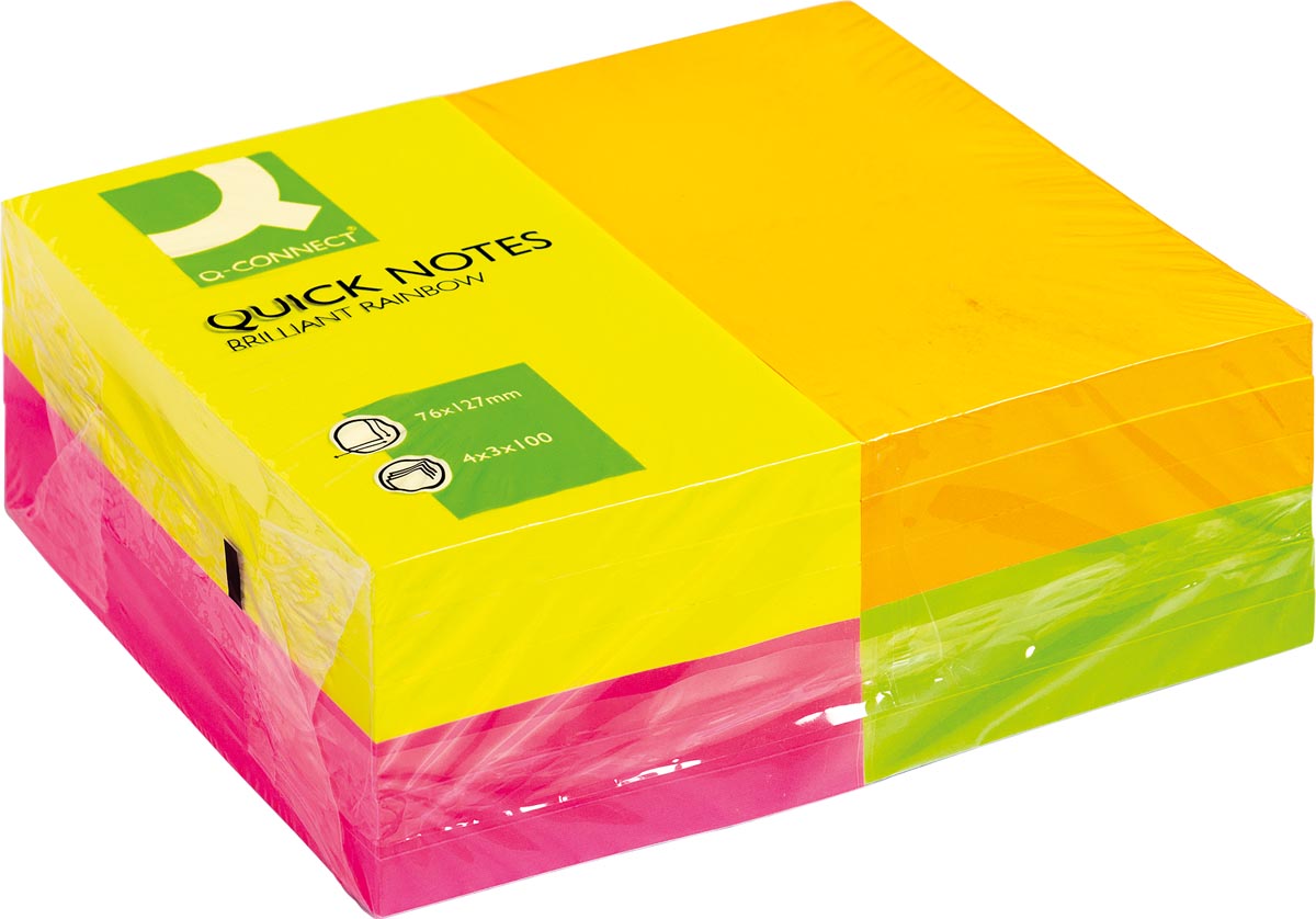 Q-CONNECT Quick Notes, ft 76 x 127 mm, 100 vel, pak van 12 blokken in 4 neonkleuren afbeelding