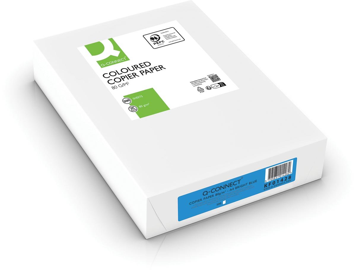 Q-CONNECT gekleurd kopieerpapier, A4, 80g, pak van 500 vel, felblauw afbeelding