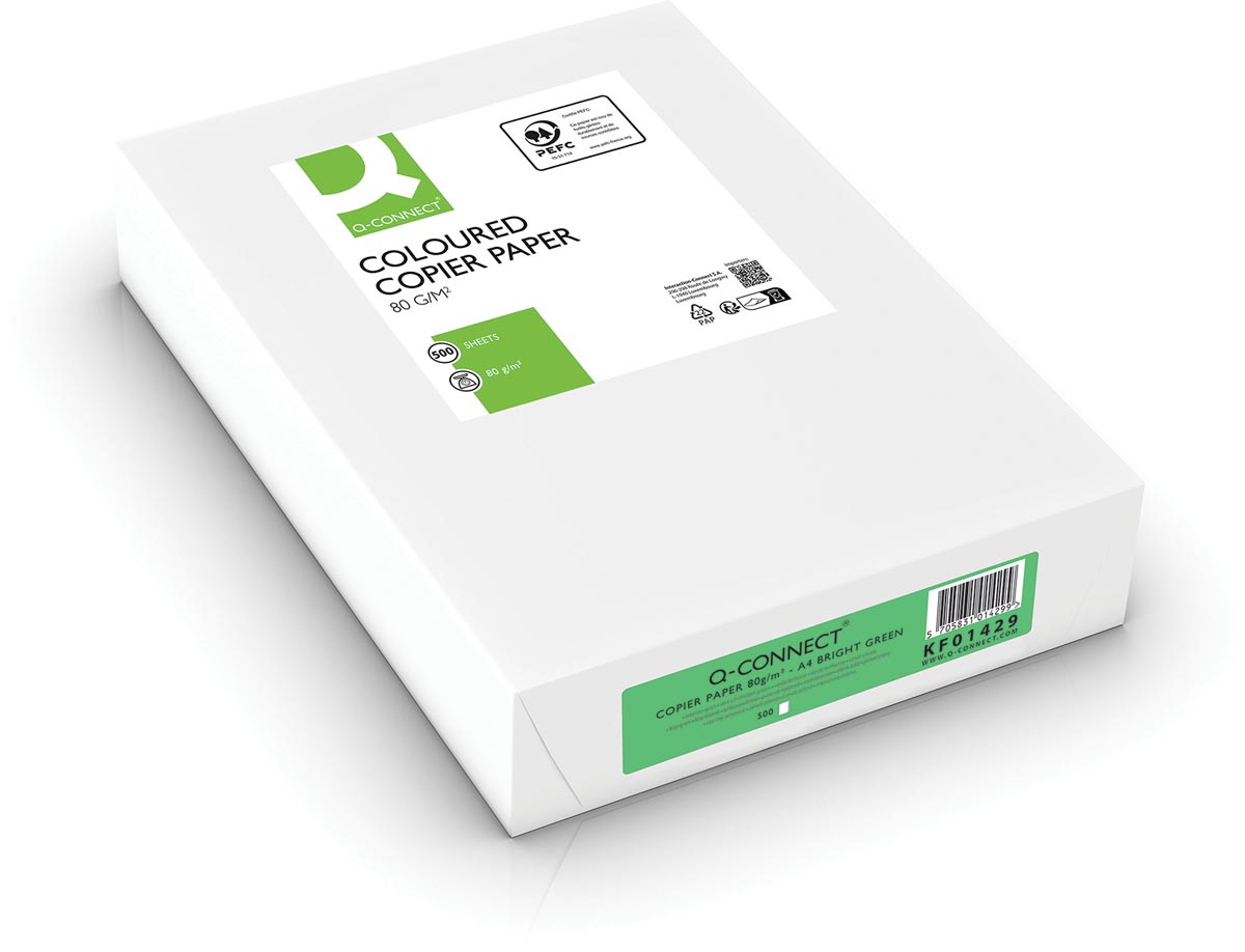 Q-CONNECT gekleurd kopieerpapier, A4, 80g, pak van 500 vel, felgroen afbeelding