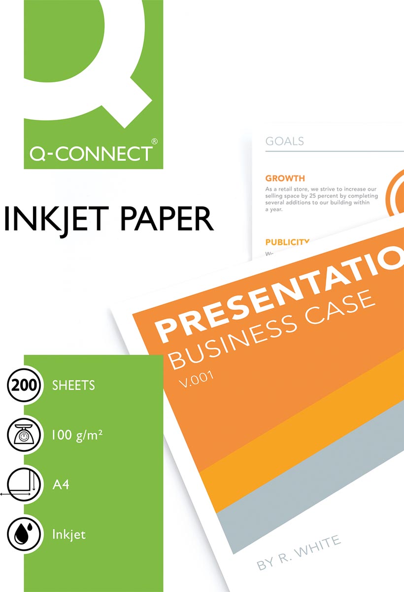 Q-CONNECT inkjet papier, ft A4, 100 g, pak van 200 vel, wit afbeelding