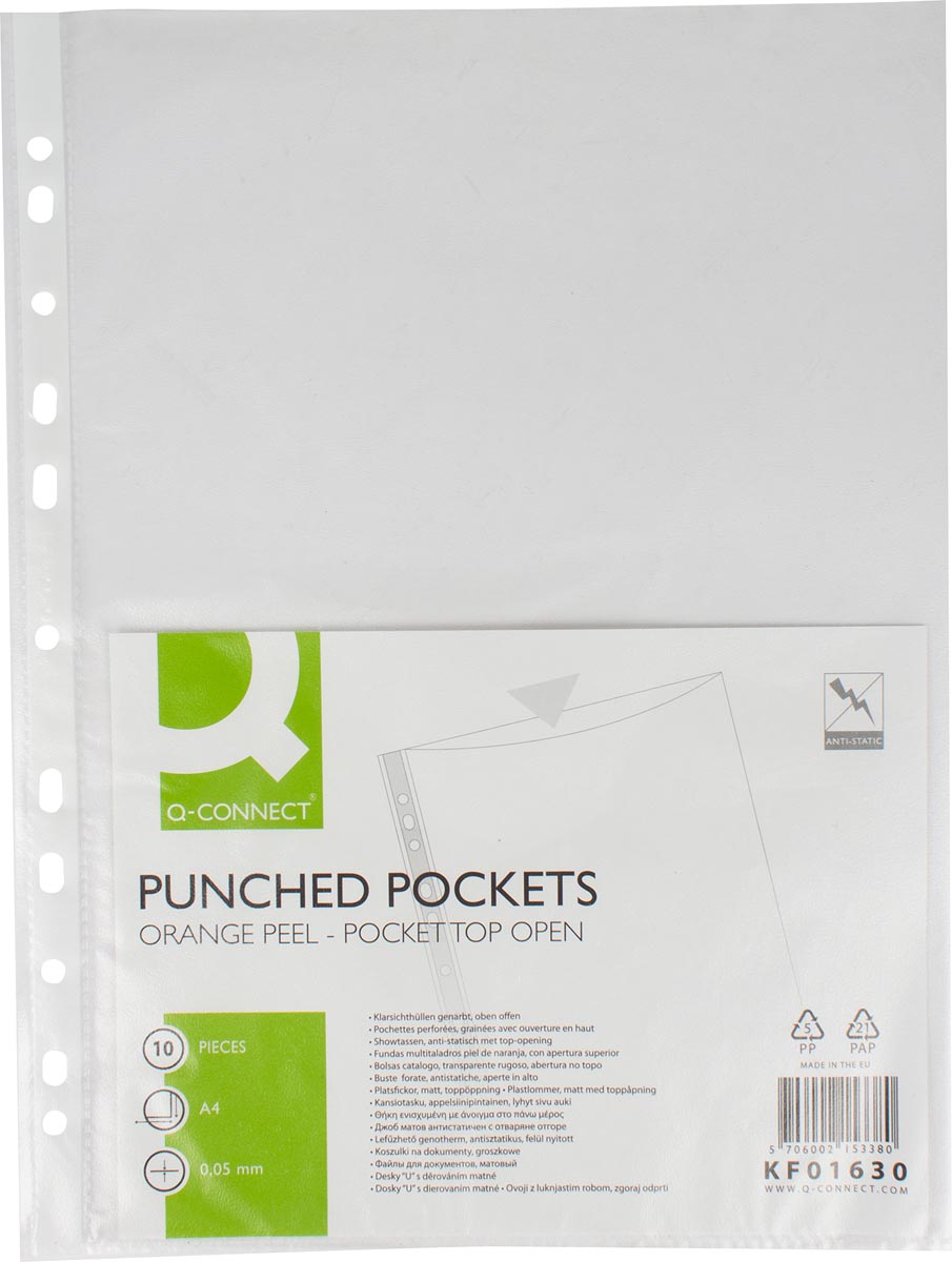 Q-CONNECT geperforeerde showtas A4 8-gaatsperforatie gekorreld 50 micron pak van 10 stuks afbeelding