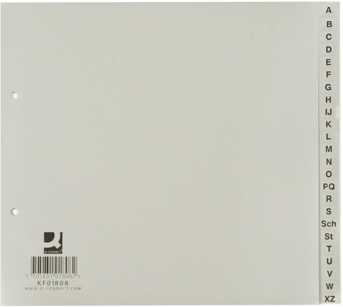 Q-CONNECT tabbladen, ft 21 x 23 cm, PP, 2-gaatsperforatie, set van A-Z, grijs afbeelding