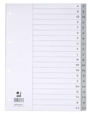 Q-Connect alfabetische tabbladen, A4, PP, met indexblad, 20 tabs, grijs Q-Connect alfabetische tabbladen, A4, PP, met indexblad, 20 tabs, grijs