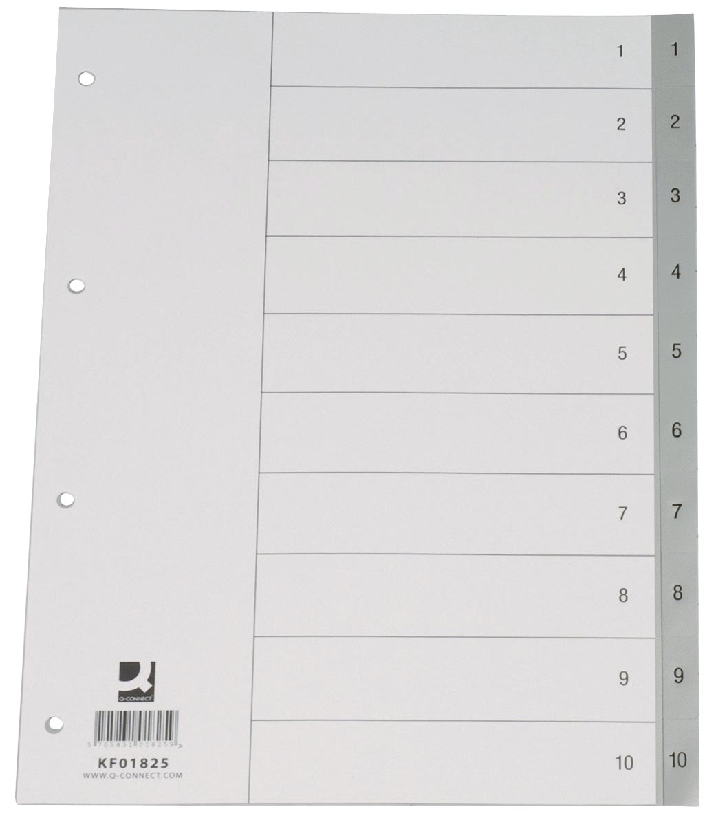 Q-Connect tabbladen set 1-10, met indexblad, ft A4, grijs