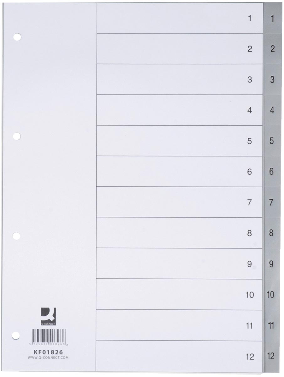 Q-Connect tabbladen set 1-12, met indexblad, ft A4, grijs