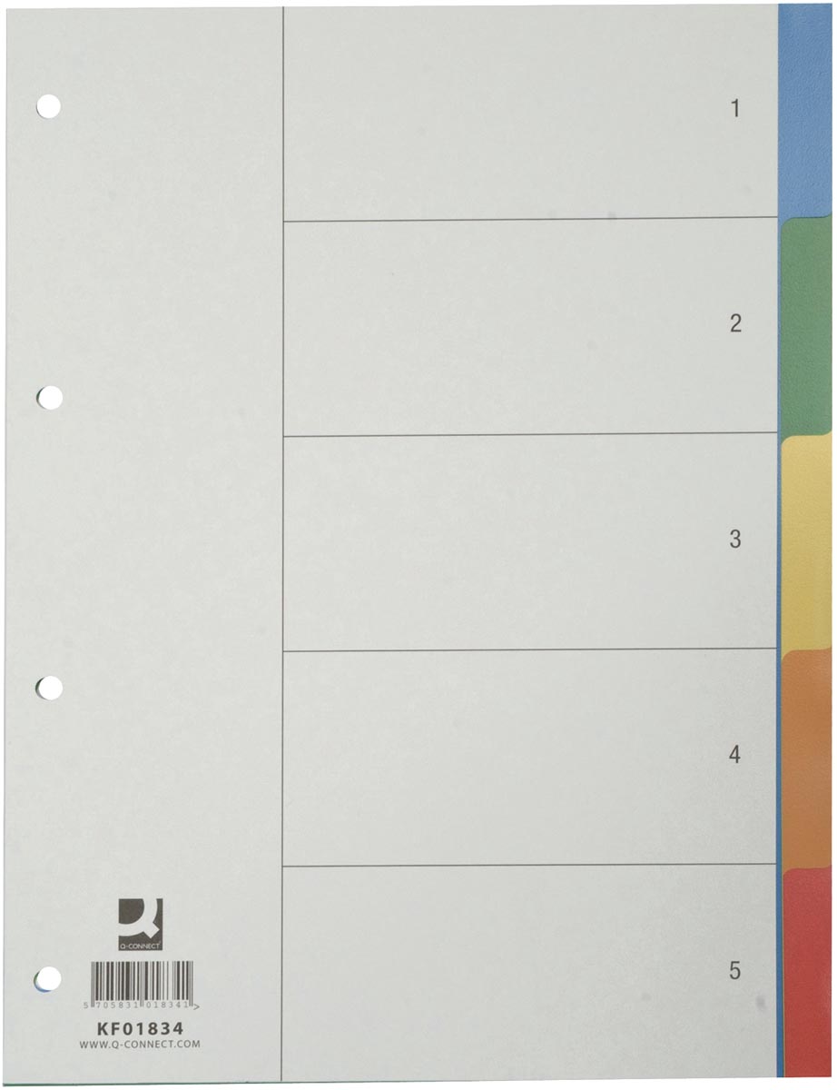 Q-Connect tabbladen set 1-5, met indexblad, ft A4, geassorteerde kleuren