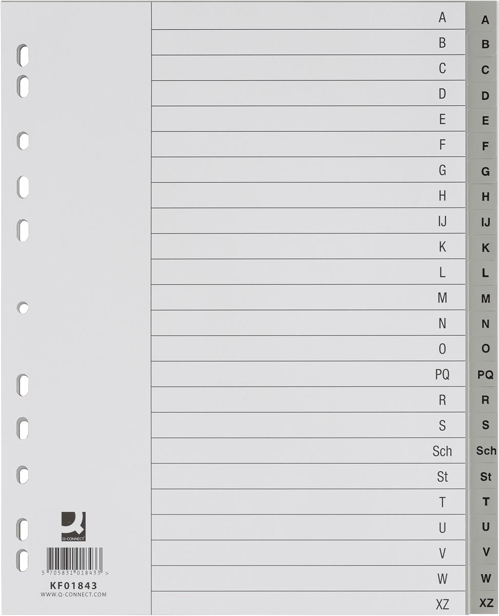 Q-CONNECT tabbladen, A4, PP, 4-gaatsperforatie, set van A-Z, 24 tabs, grijs afbeelding