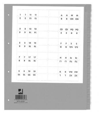 Q-Connect neutrale tabbladen, A4, PP, 20 tabs, grijs Q-Connect neutrale tabbladen, A4, PP, 20 tabs, grijs