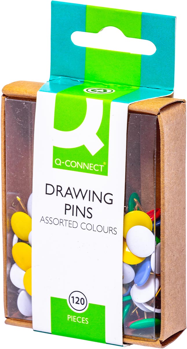 Q-CONNECT punaises, geassorteerde kleuren, doosje van 120 stuks afbeelding