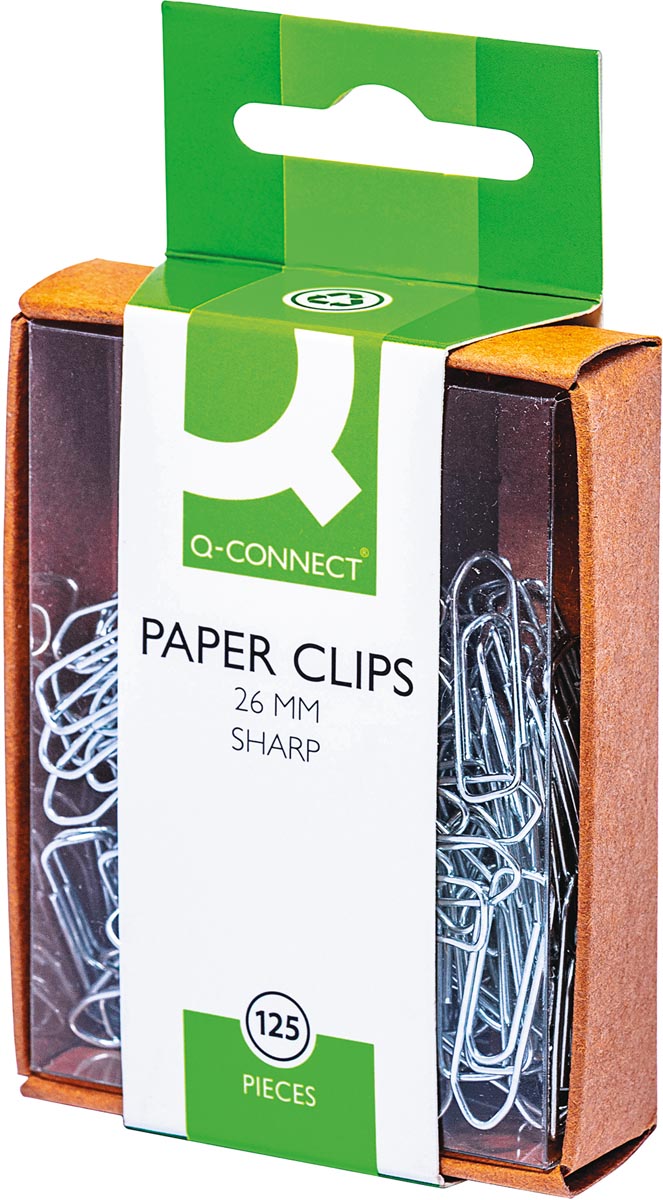 Q-CONNECT papierklemmen, 26 mm, doos van 125 stuks, ophangbaar