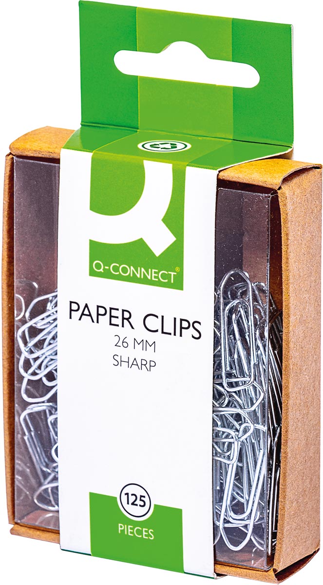 Q-CONNECT papierklemmen, 26 mm, doos van 125 stuks, ophangbaar afbeelding