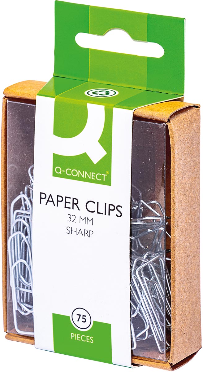 Q-CONNECT papierklemmen, 32 mm, doos van 75 stuks, ophangbaar afbeelding
