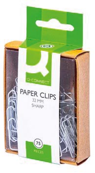 Q-CONNECT papierklemmen, 32 mm, doos van 75 stuks, ophangbaar Q-CONNECT papierklemmen, 32 mm, doos van 75 stuks, ophangbaar