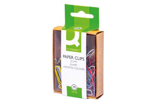 Q-CONNECT papierklemmen, 32 mm, doos van 75 stuks, ophangbaar, geassorteerde kleuren. Q-CONNECT papierklemmen, 32 mm, doos van 75 stuks, ophangbaar, geassorteerde kleuren.